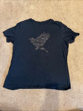 Black Short Sleeve Tee with Subtle Bird Graphic - Unbranded